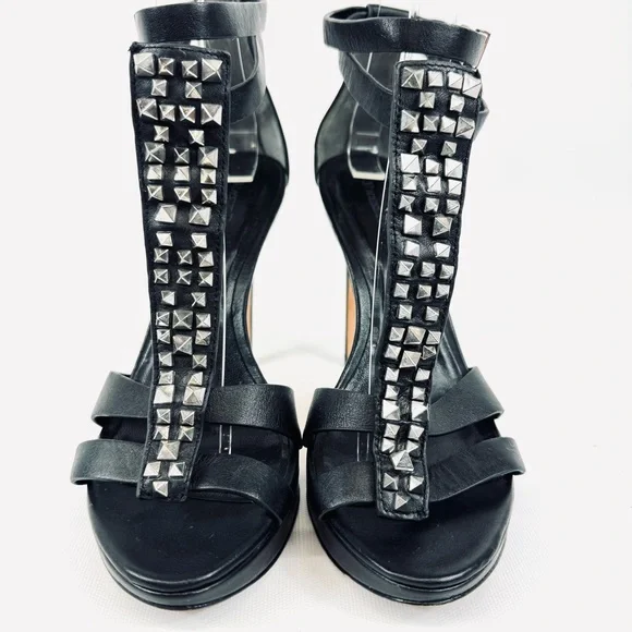 Rachel Roy DALYCE Black Leather Studded Platform Heel Ankle Strap Sandal 7.5
